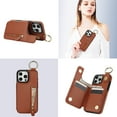 thumbnail image 3 of TECH CIRCLE for iPhone 16 Pro Zipper Pocket Case with Card Holder & Finger Ring, PU Leather Wallet Case Card Slot Magnetic Closure Kickstand Shockproof Protective Women Men Cover,Brown, 3 of 7