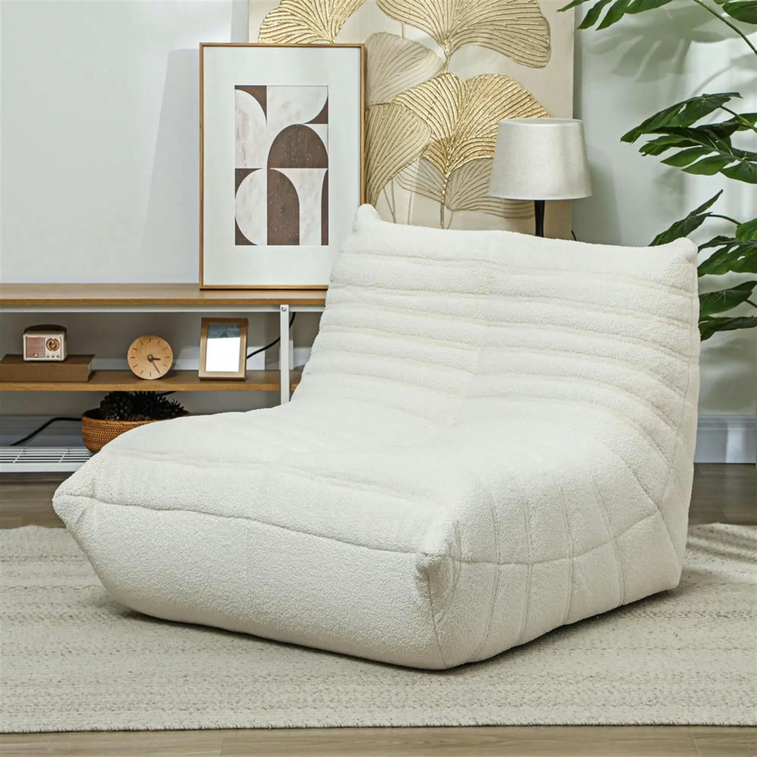 Demi Bonn Bean Bag Chair for Adults, Giant Fireside Chair, High Density Memory Foam Bean Bag Sofa Chair for Dorm, Living Room, White