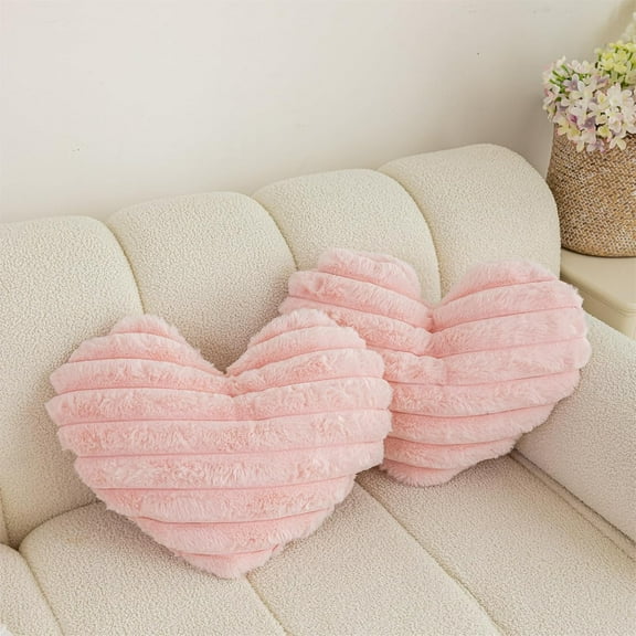Luoshdecor Pink Heart Pillow,Soft Heart Shaped Throw Pillow - Fluffy Comy for Valentines Day Wedding Living Room Bedroom Decoration