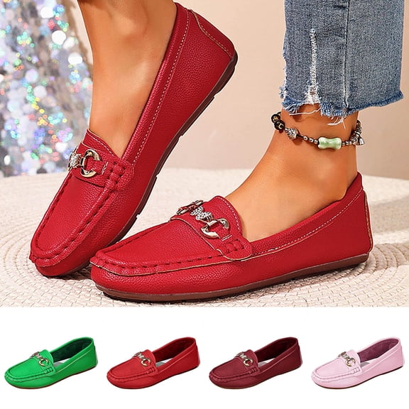 HomeDM Womens Loafers Shoes Closed Toe Slip on Comfortable Flat Casual Work Walking Shoes, Red Size 5.5