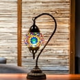thumbnail image 5 of SILVERFEVER Turkish Moroccan Mosaic Table Lamp - Handmade Swan Neck Tiffany Glass Table Bedside Lamps w Bronze Base14.5 LED Bulb Included Vivid Flower, 5 of 7