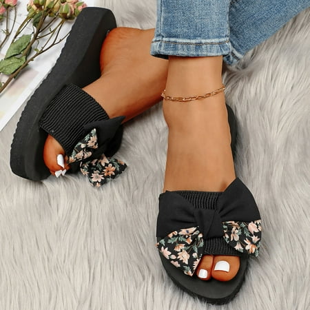

NEGJ Slippers For Women Ladies Summer Bohemian Bow Decoration Sandals Open Toe Slippers Casual Shoes