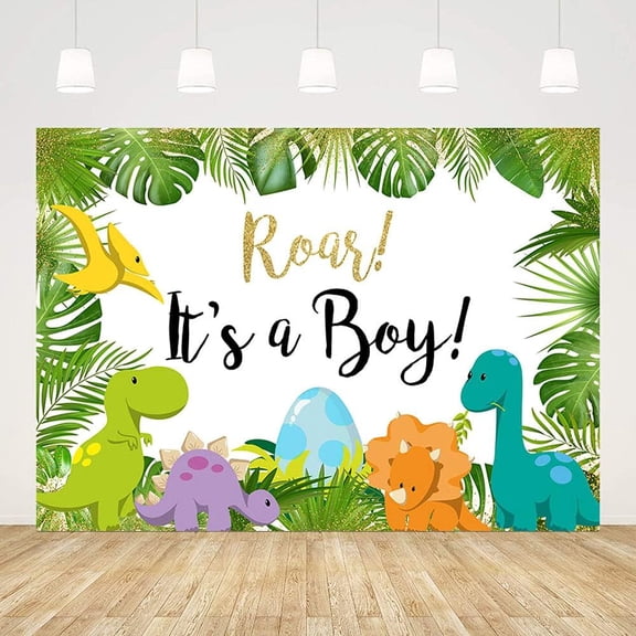 Dinosaur Baby Shower Backdrop for Boy Green Palm Leaves Safari Dinosaur Roar It's a Boy Decorations for Baby Shower Banner Photography Background Photo Booth Props