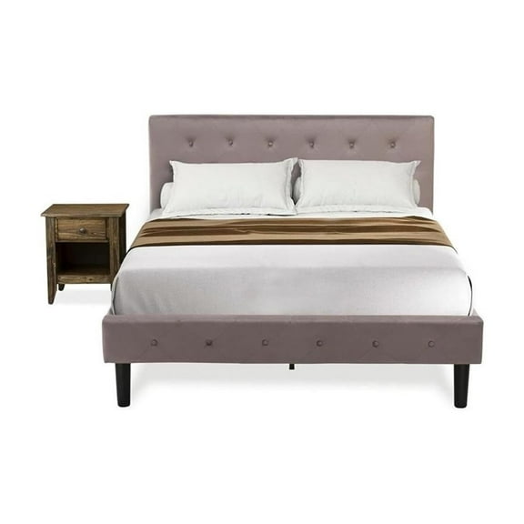 Homestock Rustic Recluse 2 Piece Bedroom Set - Size Button Tufted Bed - Velvet Upholstered Headboard And A Nightstand-Color:Distressed Jacobean/Brown Taupe,Size:Full