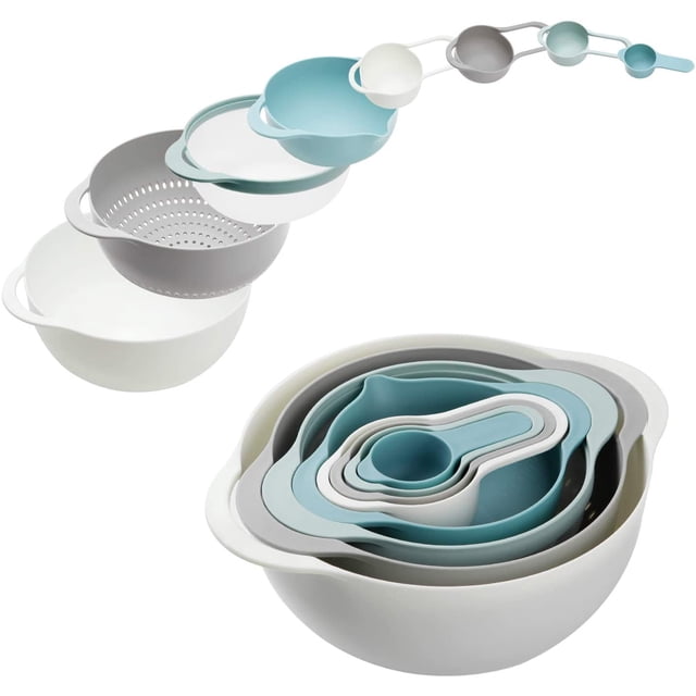 Plastic Mixing Bowls - Multicolored Mixing Bowl Set of 8, Nest for Easy Storage, inculding Measuring Cups, Colander, Sifter, Large Bowl, Great for Cooking and Baking, Rv Camping Accessories, BPA Free
