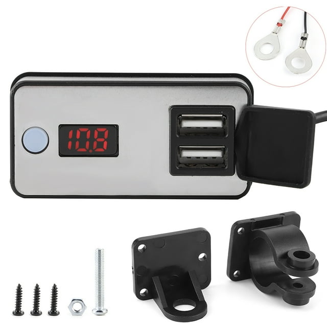 Cargador USB dual para motocicleta de 12 V con pantalla digital, universal, resistente al agua, para teléfonos, tabletas y GPS.