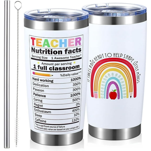 Teacher Gifts for Women Teacher Appreciation Gifts Teacher Tumbler with Straw Teacher Cup 20 oz Stainless Steel Teacher Mug for Travel Birthday Thanksgiving Christmas Gifts(Cute Style)