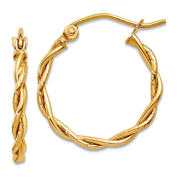 10k Solid Yellow Gold Polished 2.25mm Twisted Hoop Earrings 14x2.25mm Wide 2.25mm Thick Hoop Earring for Women
