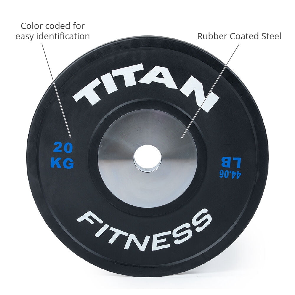 Titan Fitness 20 KG Black Elite Olympic Bumper Plates, Sold Individually, Competition Weight Plates, Rubber With Steel Insert