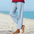 thumbnail image 2 of FRSASU Women’s Cotton Linen Pants Joggers Drawstring Lightweight Solid Color Lounge Travel Casual Pants with Pockets Sky Blue, 2 of 9