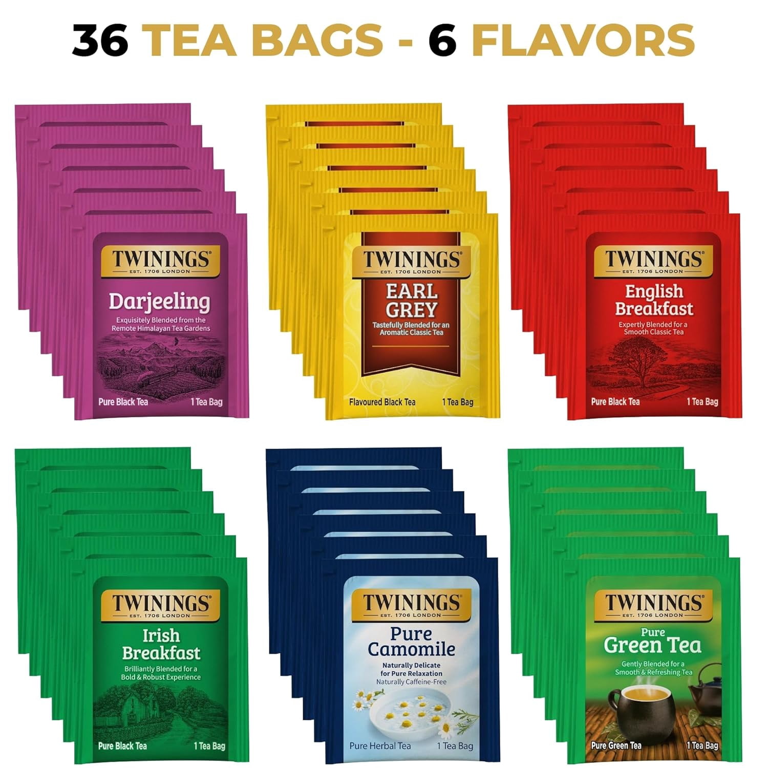 Twinings Tea Bag Sampler Variety with Brown Wooden Organizer Tea Chest (36 Tea Bags) 6 Different Popular Flavors, Gift for Tea Lovers: Women, Men, Mom, Dad, Family, Friends, Couples
