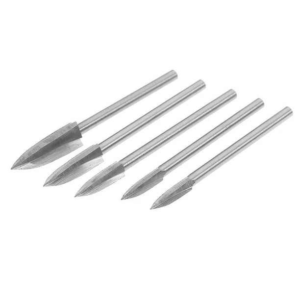 Juego de 5 brocas de tres hojas para tallado de madera, cabezal de taladro eléctrico, cabezal de corte para tallado y grabado, fresa para carpintería en casa y taller (plata, 3 mm)
