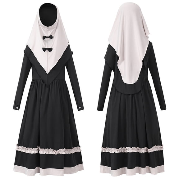 EnJoCho 2PCS Musli𝗆 Prayer Dress for Girls Jilbab Burka Abaya Hijab Dress Khimar Full Cover Lace Ramadan Islami𝖼 𝖣ubai Outfit