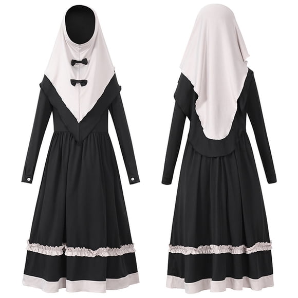 EnJoCho 2PCS Musli𝗆 Prayer Dress for Girls Jilbab Burka Abaya Hijab Dress Khimar Full Cover Lace Ramadan Islami𝖼 𝖣ubai Outfit