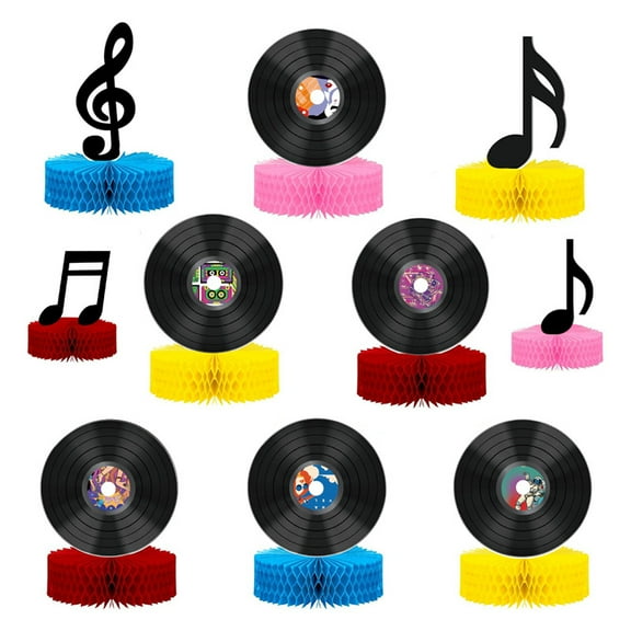 BlinkLLX Music Party Decor Set (6 Vinyl Records   4 Note Honeycombs) Retro Rock Theme Birthday Decorations