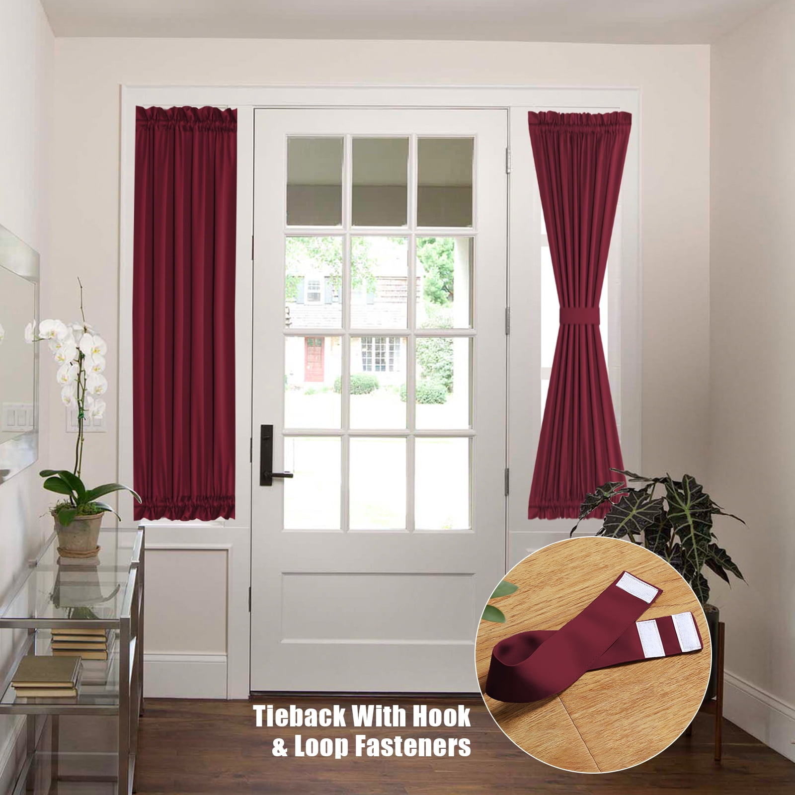 2 Panel French Door Curtains With Rod Pocket Tieback Indoor Sun Blocking Grommet Curtains Thermal Blackout Curtain for Window Kitchen Patio Doors 25 x 72 Inch