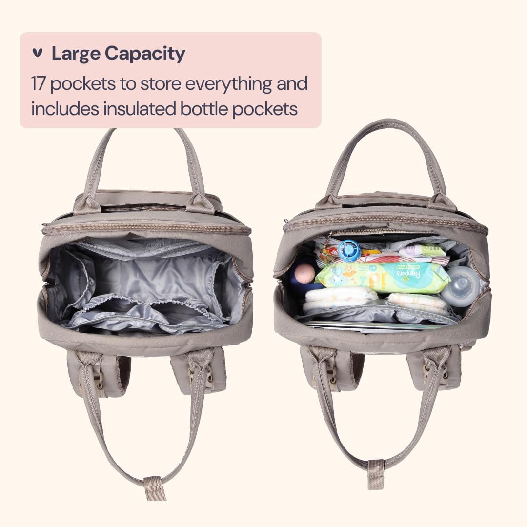 BabbleRoo Diaper Bag Backpack with Changing Pad & Stroller Straps, Khaki, 1 pc