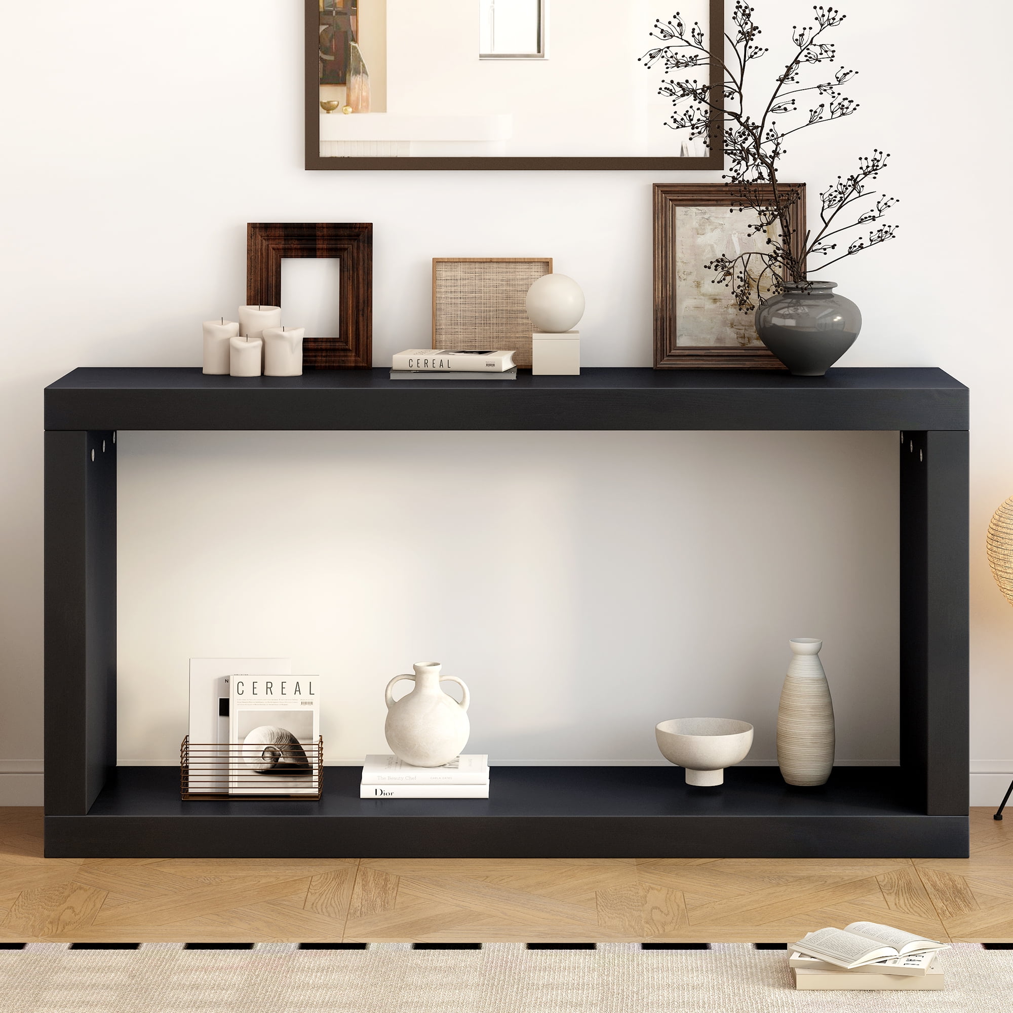 EUROCO Modern Console Table,59.6" Wood Entryway Table with Storage,Narrow Long Sofa Table Behind Couch Table for Living Room,Foyer, Hallway,Black