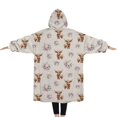 thumbnail image 2 of Oversized Wearable Blanket Hoodie,Beige Highland Cow Flower Pattern Sherpa Blanket Hoodie with Super Pockets,Super Warm Fuzzy Pullover for Women & Men, 2 of 6