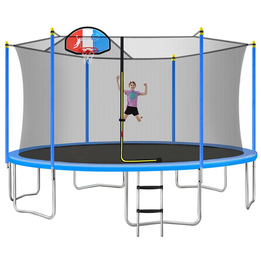 koolstof Ambacht Kijker Round 15 FT Trampoline with Safety Enclosure Net for Kids, Outdoor  Trampoline with Basketball Hoop and Ladder, Recreational Trampolines  Birthday Gifts for Boys and Girls, Easy Assembly, Blue - Walmart.com