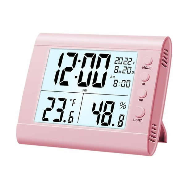 Reloj despertador moderno con pantalla grande, termómetro de habitación, decoración elegante para Rosa