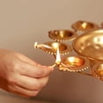thumbnail image 4 of Decorative Metal Diya Traditional Lotus Urli Tealight Holder for Diwali Decoration | Pooja | Event | Fastivals | Christmas | Set of 3 | Size: 14"-16"-12" & Urli 10" Inches, 4 of 4