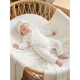 thumbnail image 6 of RUINIXCW Newborn Baby Girl Hospital Going Home Outfit Baby Girls Spring Fall Clothes Ruffle Trim Long Sleeve Wrapped Tie Romper Jumpsuit and Hat Set, 6 of 9