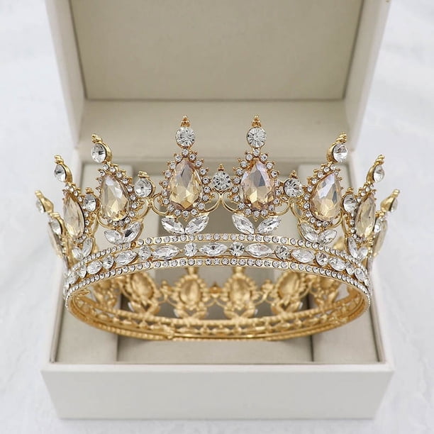 Zhuge Tiara de boda para novia, diadema de princesa, corona de novia, joyería para el cabello con diamantes de imitación de cristal, decoración para princesa, novia, cumpleaños, graduación, boda (L)