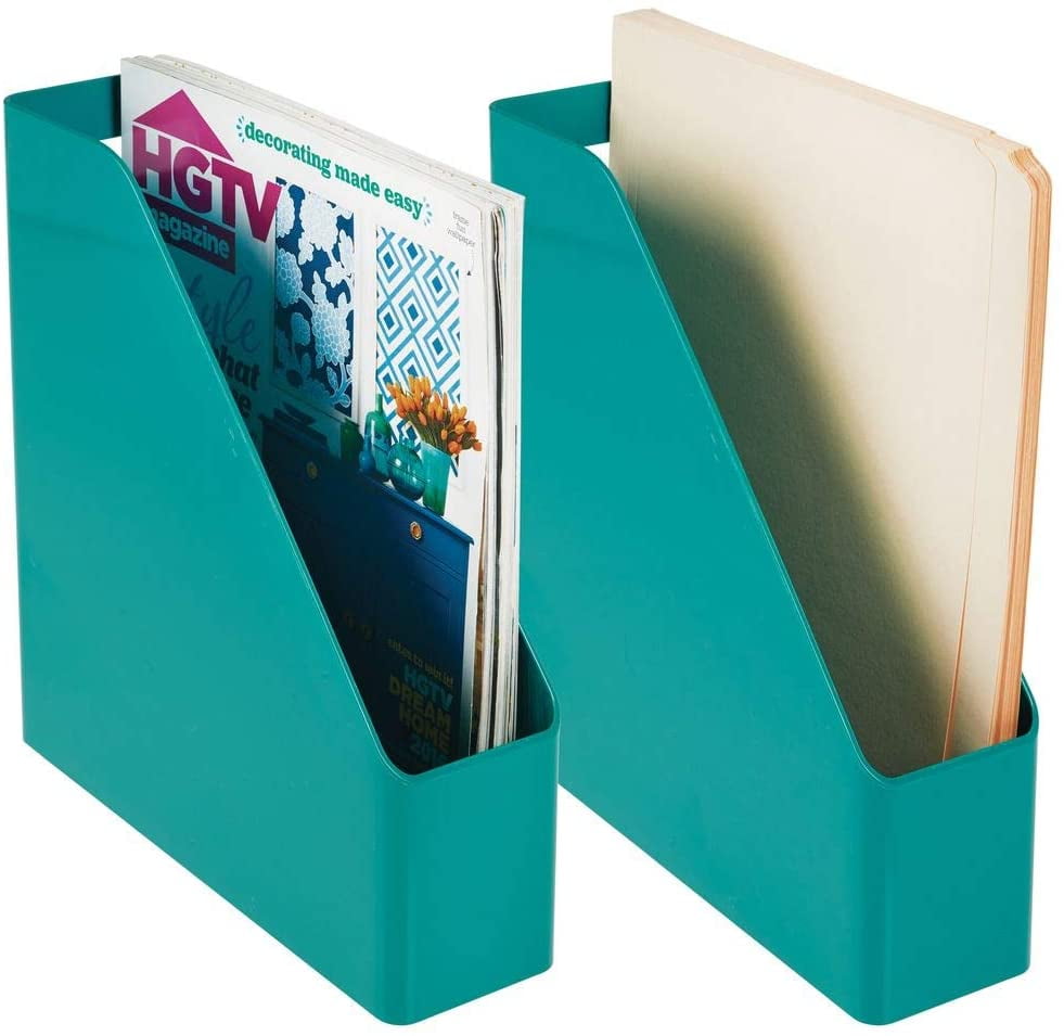 Plastic File Folder Bin Storage Organizer Vertical with Handle Holds Notebooks, Binders