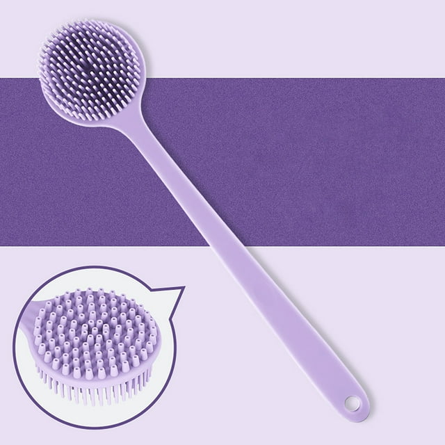 Long Handle Silicone Bath Brush For Deep Back Cleansing And Exfoliating Massage Creates Foam With Double Scrubber Design