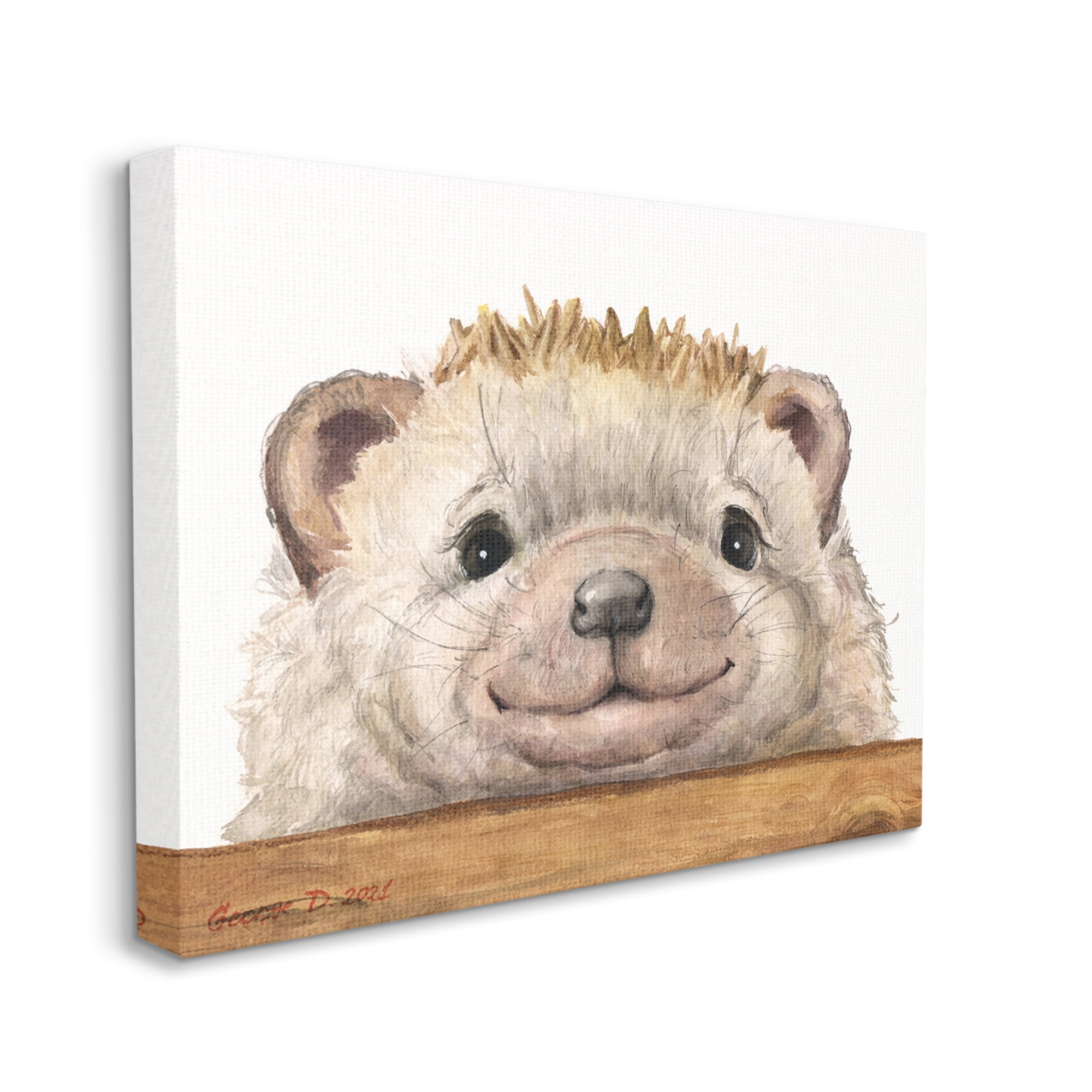 Stupell Industries Expressive Hedgehog Peeking Smiling Casual Animal Painting Gallery Wrapped Canvas Print Wall Art, Design by George Dyachenko