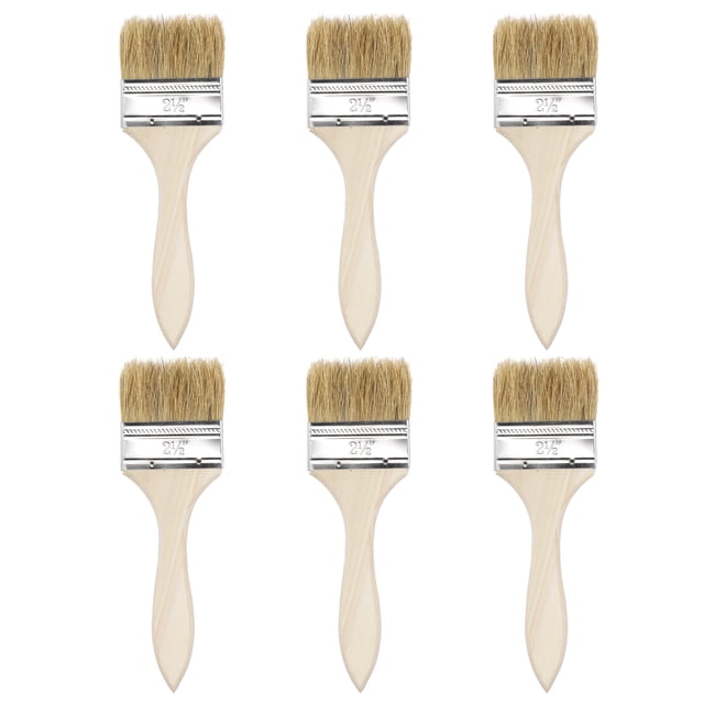 Unique Bargains 2.5 Inch Natural Bristle Flat Edge with Wood Handle Paint Brush 6Pack