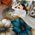 thumbnail image 4 of Manfei Retro Teal Flower Bedding Comforter Set 7pcs for Girls, Watercolor Floral, Gold Gray Ombre Bed Sheets, Lightweight Room Decor, 4 of 8