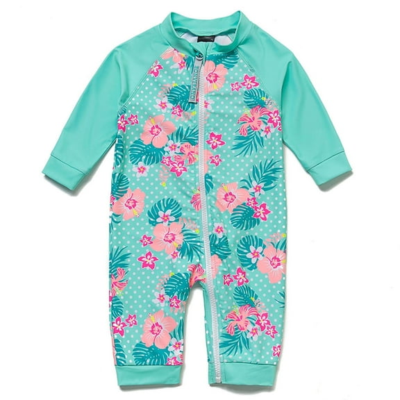 Bonverado Baby Girls UPF 50  Sun Protection Length Zipper Swimwear, 3-6months, 3/4 Sleeve, Green