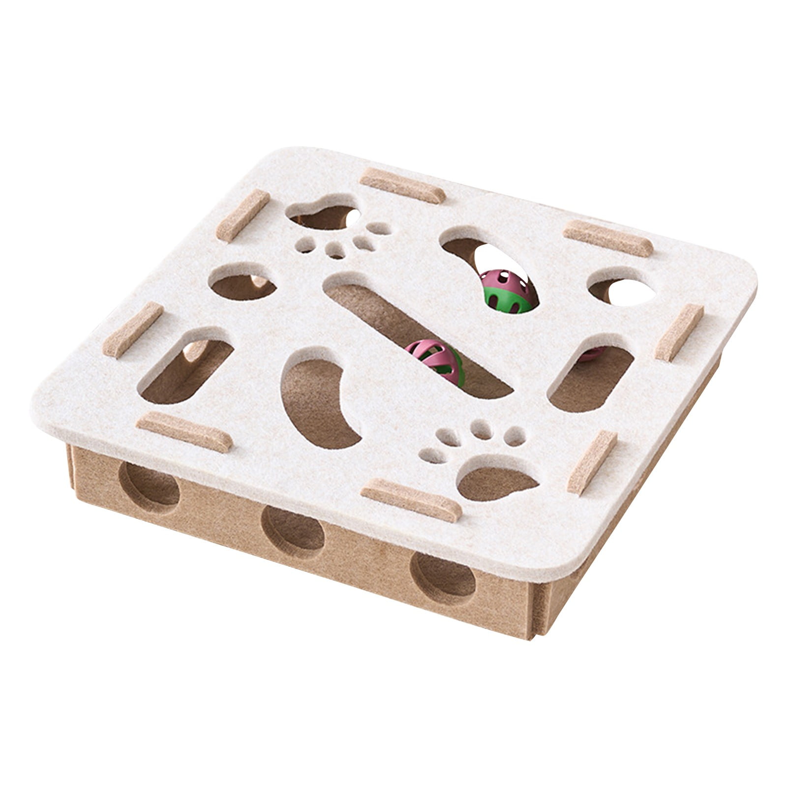 Interactive Cat Puzzle Feeder Toy - Felt Maze Box with 3 Jingle Balls for Indoor Cats Kittens | Educational Toys Interactive For Indoor Tease Box,cat toys for indoor cats,A1# Beige