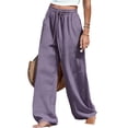 thumbnail image 5 of Cutuoiiu Women's Solid Color Drawstring Waist Cotton Linen Pants with Pockets Casual Ruched Wide Leg Trousers Gifts, 5 of 7