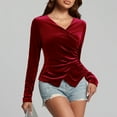 thumbnail image 7 of Women's Winter Fall Long Sleeve V Neck Blouse Slim Fit Velvet Party Top Casual Solid Color Tunic Shirt Waist Defining T Shirt, 7 of 7