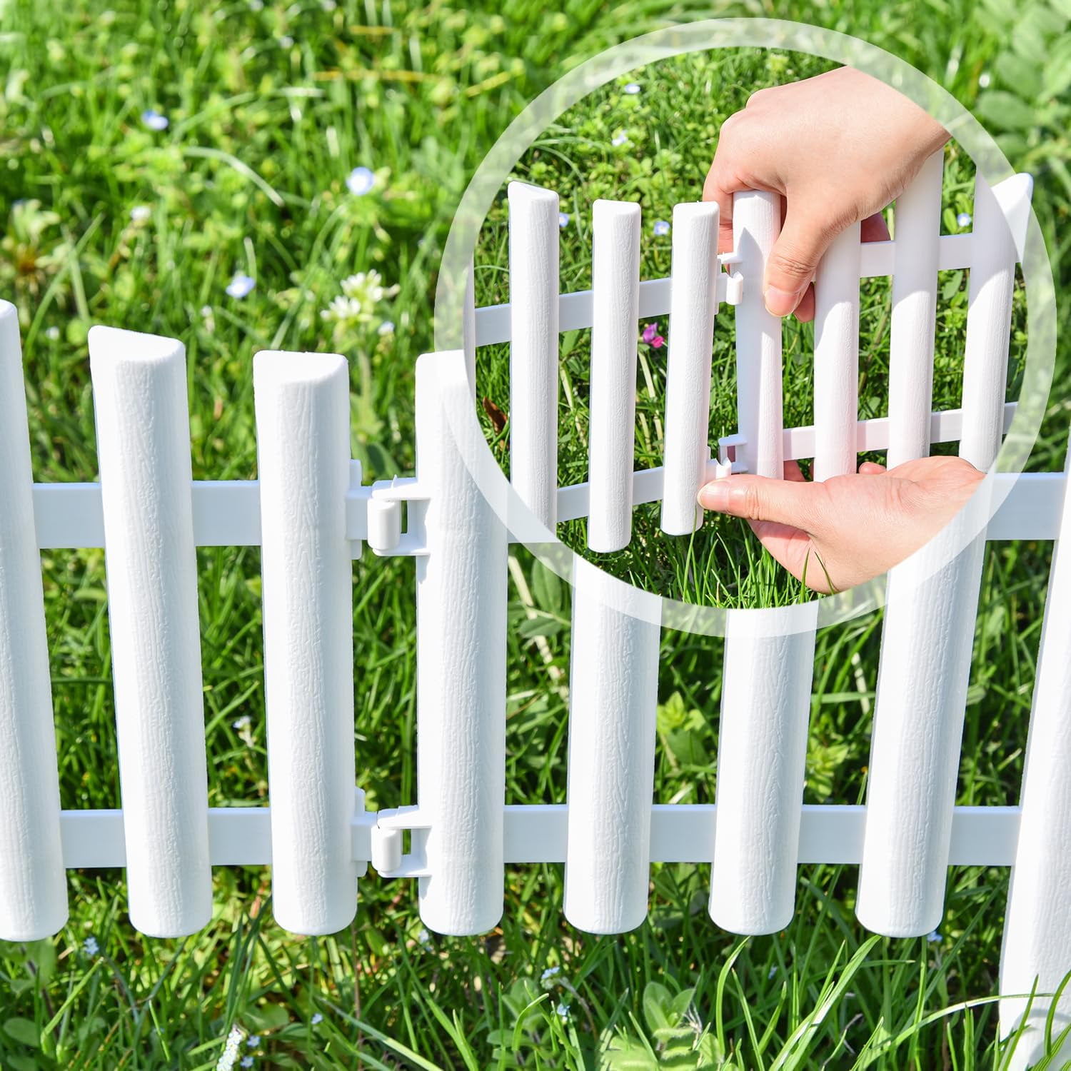 Sungmor 13 in x 24 in Vertical White Plastic Garden Border Edging, Easy Set, 4 Count
