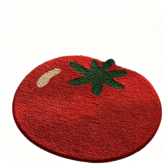 Miwamany Cute Tomato Shaped Bathroom Rug Mat, Soft Microfiber Absorbent Non Slip Washable Shower Floor Mat, Fruit Decor Bath Rug for Kitchen Bedroom Entryway Laundry Room (15.75x23.62in)