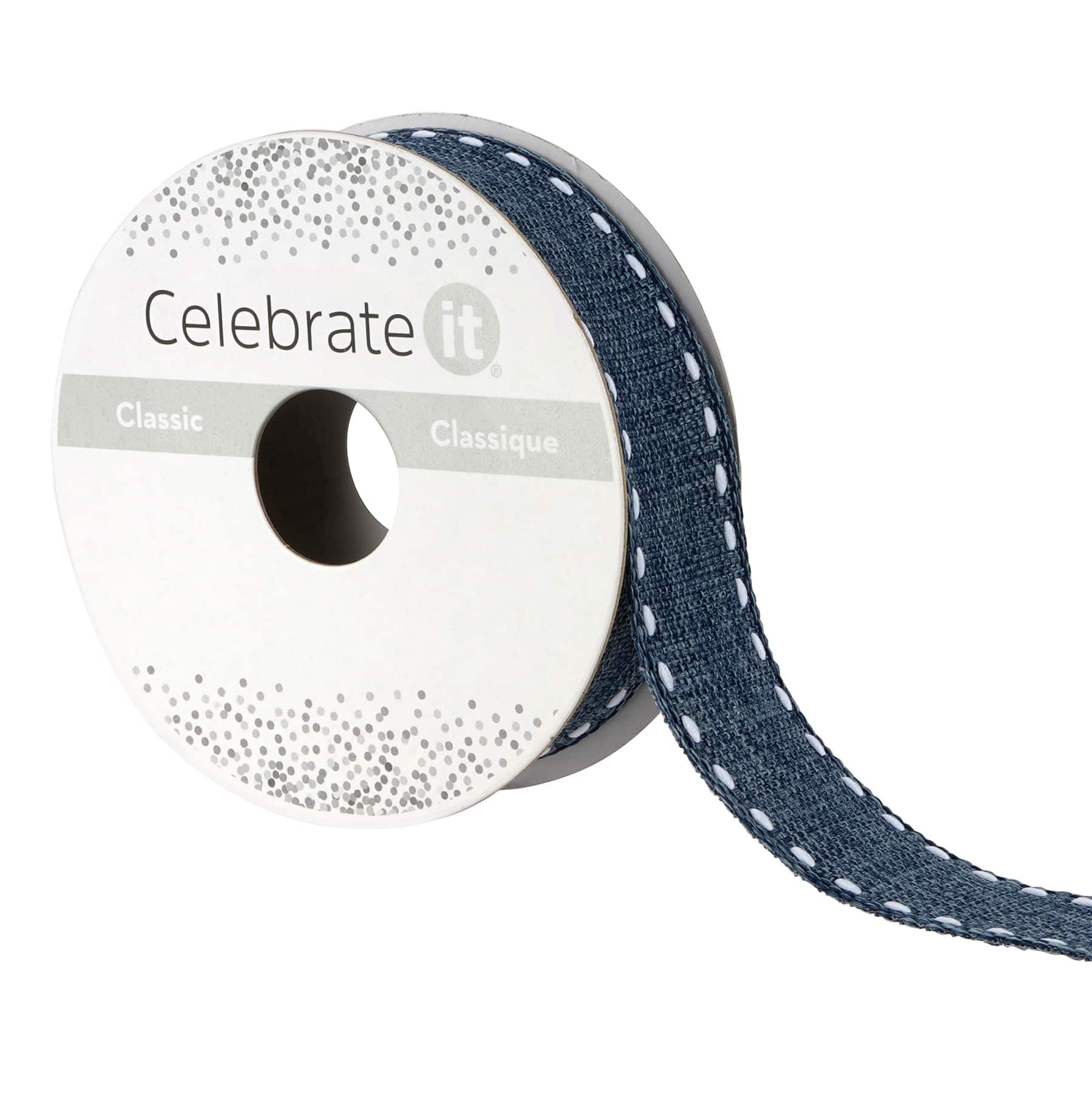 7/8" x 2yd. Denim Stitch Ribbon by Celebrate It – Blue - Non-Wired with Woven Edge - Polyester – Ideal for Gift Wrapping - Baskets & DIY Decor - 12 Pack