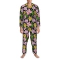 thumbnail image 3 of Naloa Colorful Roses Men’s Pajamas Set - Long Sleeve Button Down Sleep Shirt and Pajama Bottoms Sleepwear Set-Medium, 3 of 7