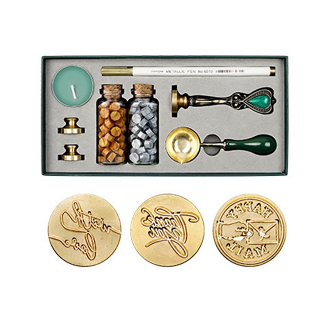 Kit de Scellage Rétro pour Cire Perles de Cire Cuillère pour Faire Fondre la Cire Sceau de Cire Tampon Bougie Remplaçable