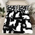 thumbnail image 2 of Feelyou Cartoon Cat Lover Full Size Sheets for Teens, Black White Animal Bed Sheets, Anime Kitten Theme Sheet Sets, Super Cozy Room Decor, 4-Piece, 2 of 7