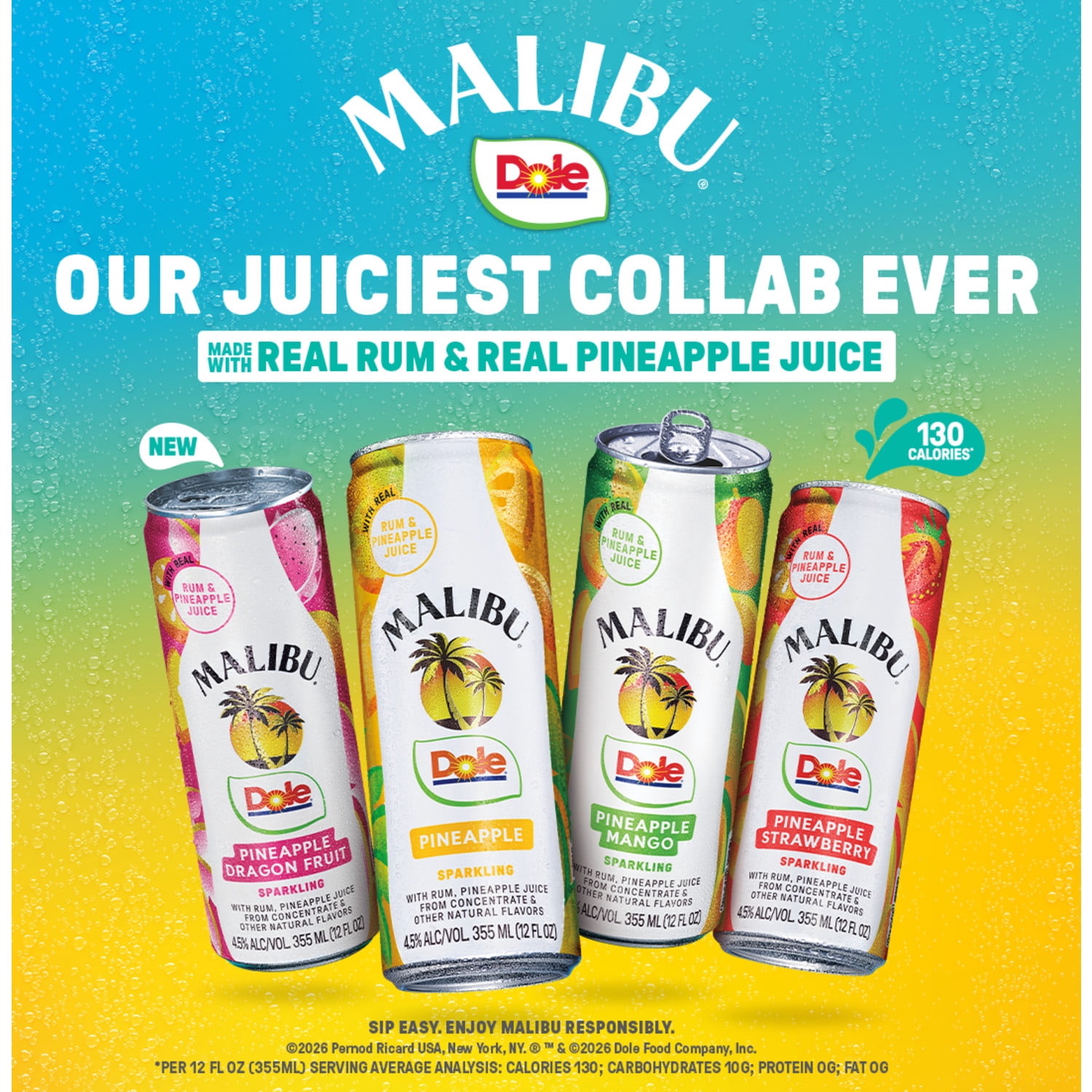 Malibu Dole Ready to Drink Variety 8 Pack, 12 oz Cans, 4.5% ABV