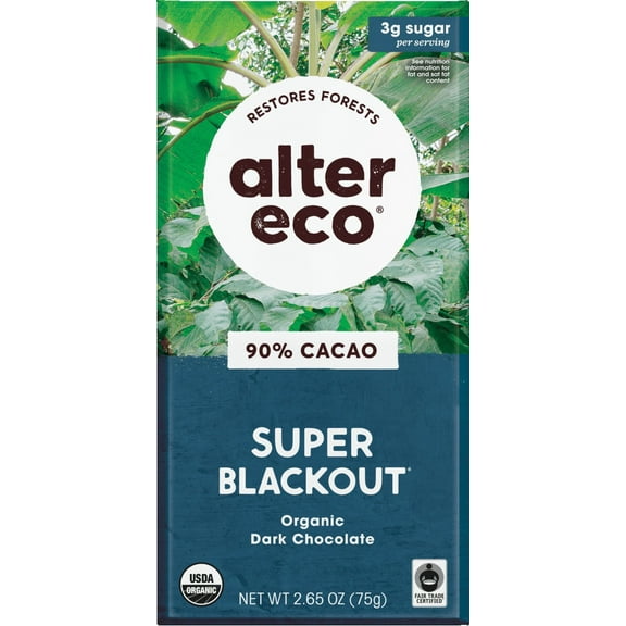 Alter Eco, Organic Dark Chocolate Bar, Super Blackout, 90% Cacao, 2.65 oz(pack of 6)