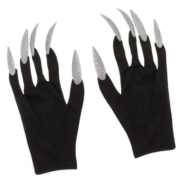 Disfraz Guantes de Mujer Vestuario de Noche de s Baile de Disfraces con Uñas Escalofriante de Color Plateado Zulema Cosplay Woman Gloves