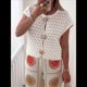 thumbnail image 5 of Suéter de Corta para Mujer, Cuello Redondo, Cárdigan de Punto de Crochet Calado, Camisas Casuales de Verano con Botones. L, 5 of 7