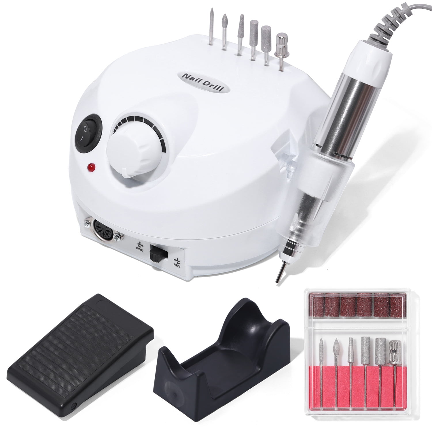 20,000 RPM Professional Electric Nail Drill Set – Nail Art Polisher & Gel-Polish Remover Kit with 6 Bits, Portable Grinder for Home & Salon Manicure/Pedicure