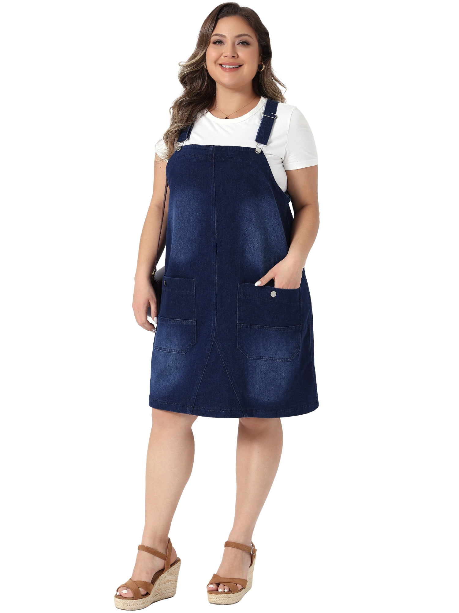 DARING DIVA Women's Plus Denim Overalls Adjustable Strap Dress 4X Dark Blue