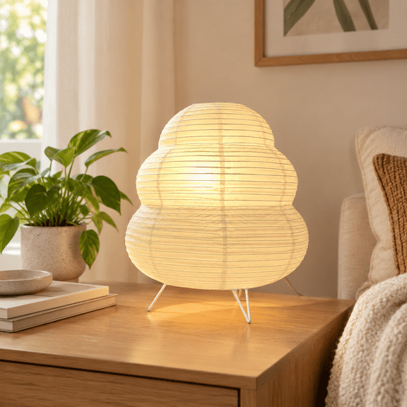 10 Inch White Cute Paper Table Lamp with 3 Color Ambient Lighting for Bedroom and Living Room